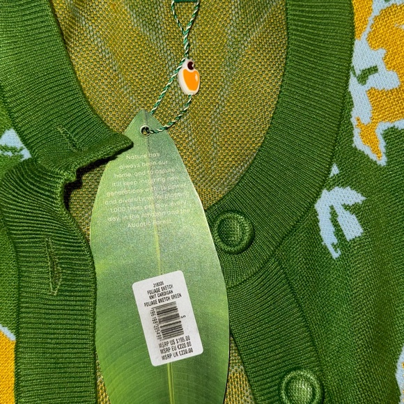 Farm Rio Small Foliage Sketch Knit Cardigan Sweater Green Yellow Preppy $220 New - Picture 6 of 8